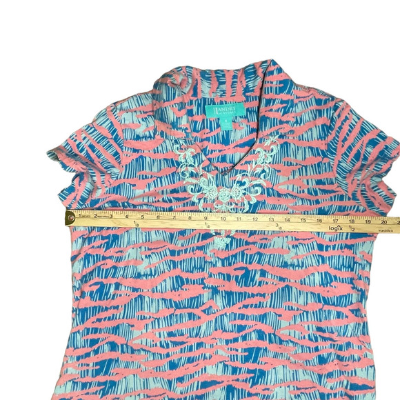 Kate Landry Casuals Women's Sm Pink Blue Floral Embroidered Collared Patio Dress - Picture 13 of 14